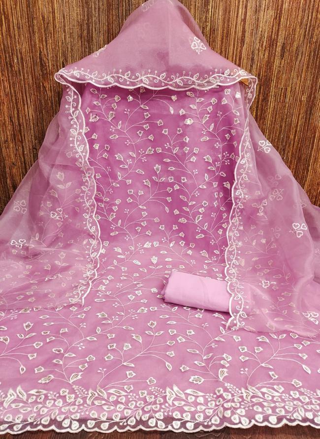 Organza Silk Pink Traditional Wear Sequins Work Dress Material